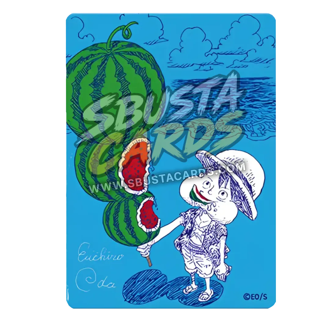 Carta Metakira giapponese ONE PIECE Natsucomi 2026, Luffy con le angurie disegnato da Eiichiro Oda