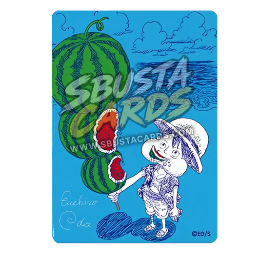 Carta Metakira giapponese ONE PIECE Natsucomi 2026, Luffy con le angurie disegnato da Eiichiro Oda